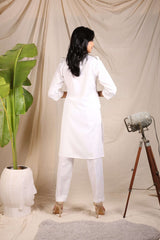 White Cotton Polyester Mix Kurta & Pant Co-Ords