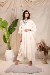 Off White Cotton Polyester Mix Schiffli Kurta & Plazzo Pant Co-Ords