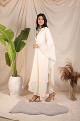 Off White Cotton Polyester Mix Schiffli Kurta & Plazzo Pant Co-Ords