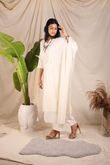 Off White Cotton Polyester Mix Schiffli Kurta & Plazzo Pant Co-Ords