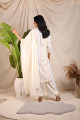 Off White Cotton Polyester Mix Schiffli Kurta & Plazzo Pant Co-Ords