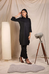 Black Cotton Polyester Mix Kurta & Pant Co-Ords