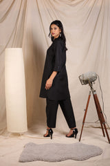 Black Cotton Polyester Mix Kurta & Pant Co-Ords