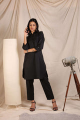 Black Cotton Polyester Mix Kurta & Pant Co-Ords