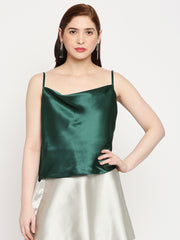 Emerald Green Japan Satin Cowl Neck Spaghetti Strap Top