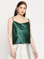 Emerald Green Japan Satin Cowl Neck Spaghetti Strap Top