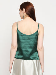 Emerald Green Japan Satin Cowl Neck Spaghetti Strap Top