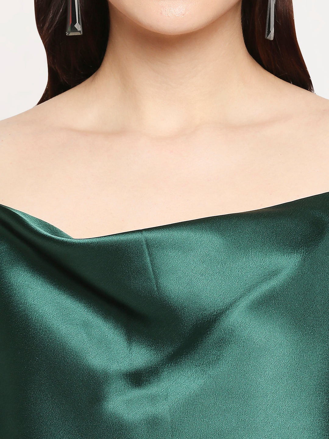 Emerald Green Japan Satin Cowl Neck Spaghetti Strap Top