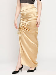 Golden Japan Satin Ruched Maxi Skirt