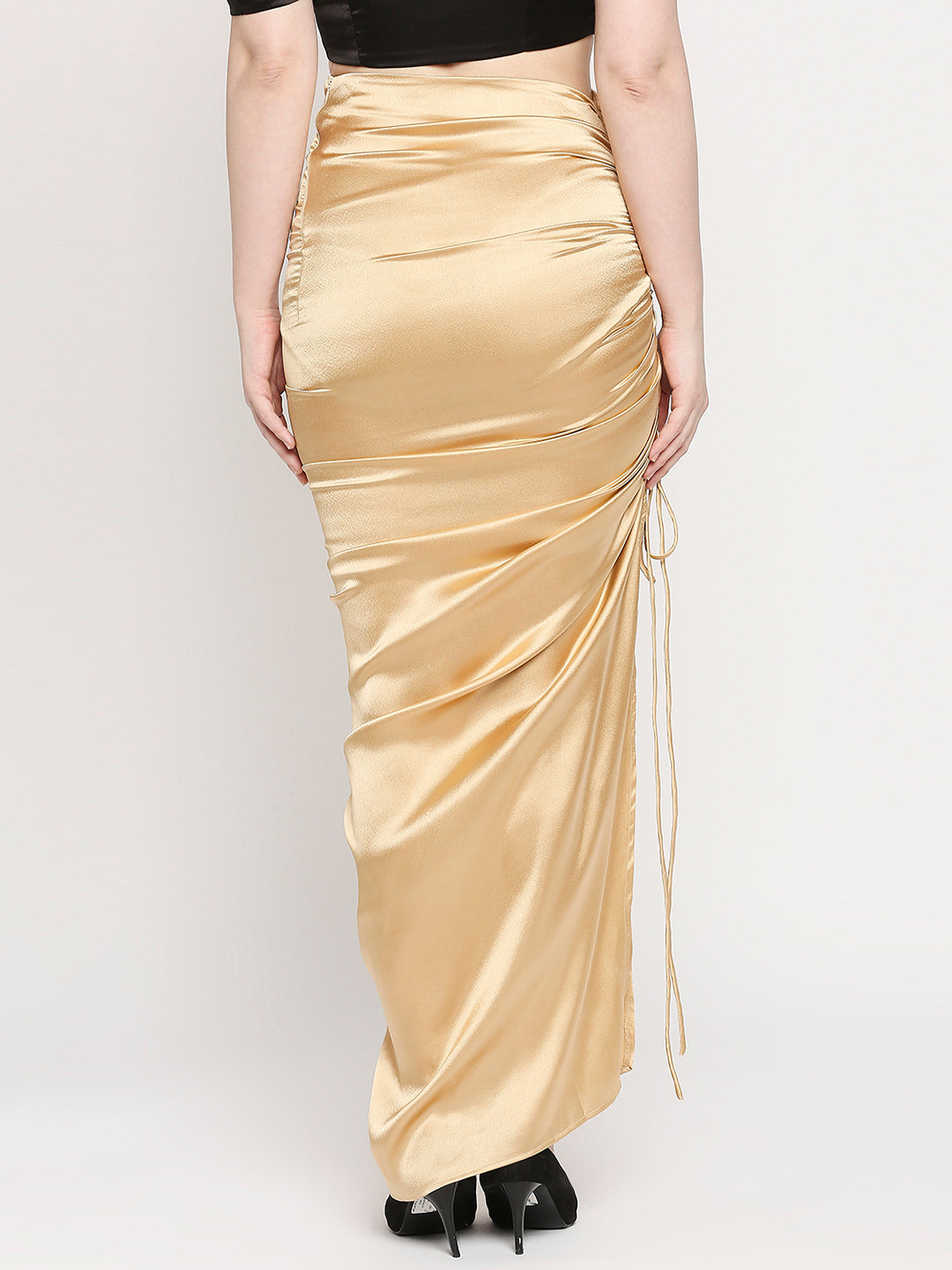 Golden Japan Satin Ruched Maxi Skirt