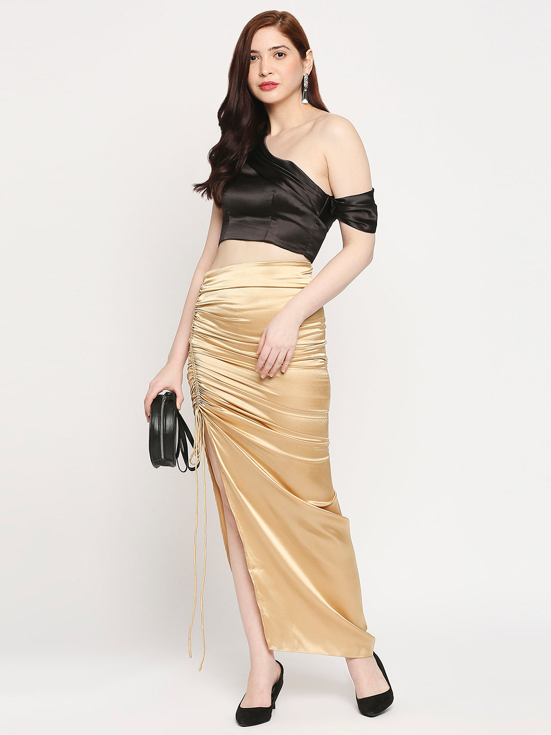 Golden Japan Satin Ruched Maxi Skirt