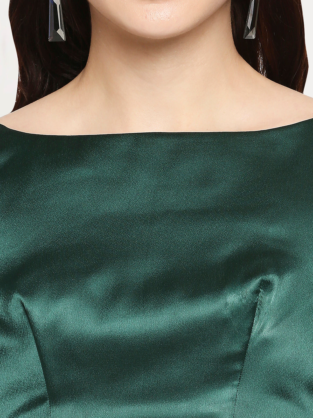 Emerald Green Japan Satin Balloon Sleeve Back Cross Crop Top