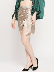 Cappuccino Japan Satin Falling Tulip Wrap Skirt