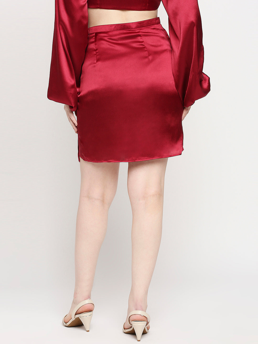 Ruby Red Japan Satin Falling Tulip Wrap Skirt