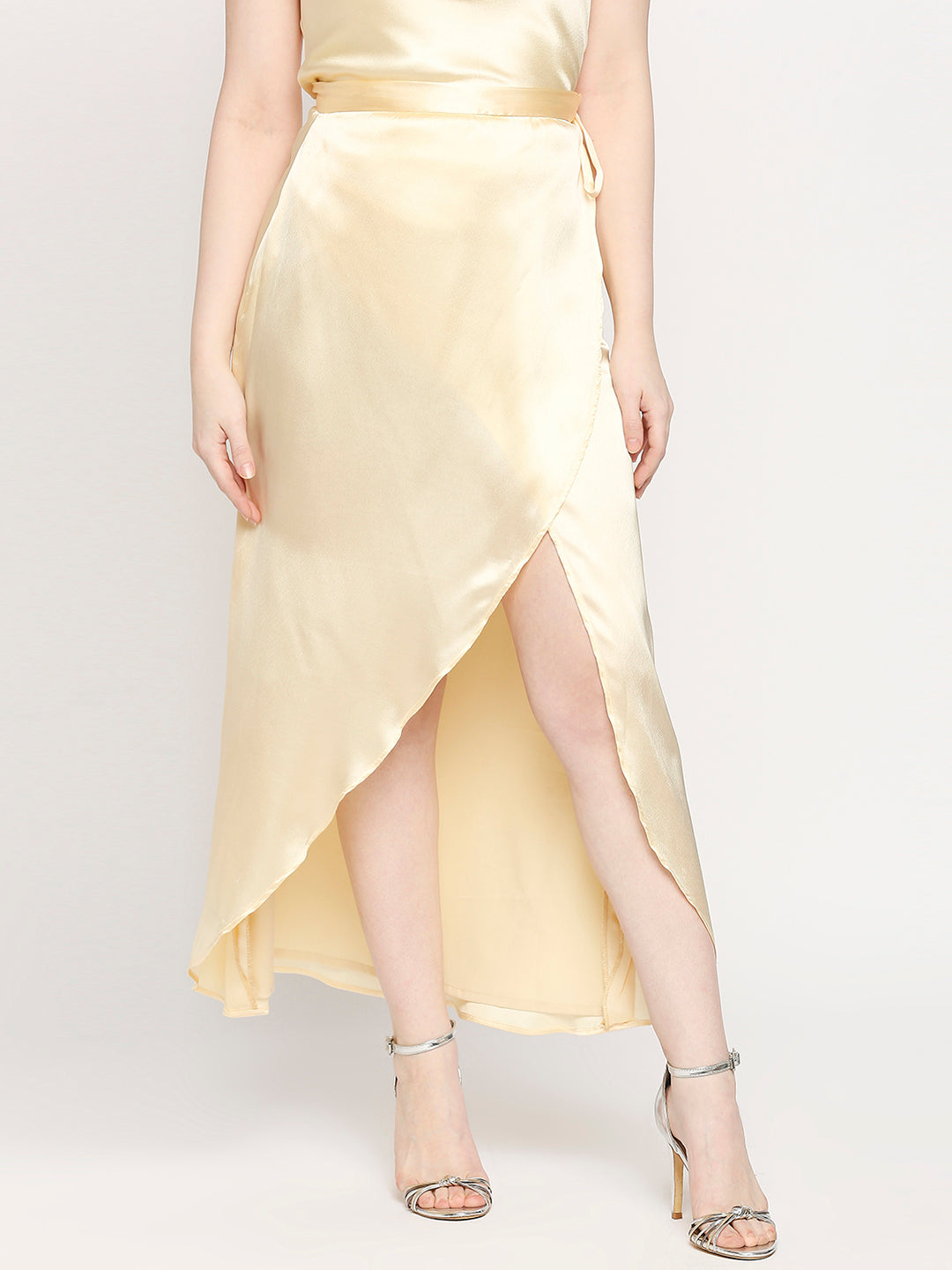 Golden Hour Japan Satin Wrap Knot Long Skirt