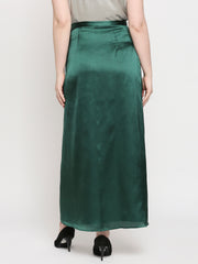 Bottle Green Japan Satin Wrap Knot Long Skirt