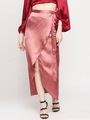 Rustick Pink Japan Satin Wrap Knot Long Skirt