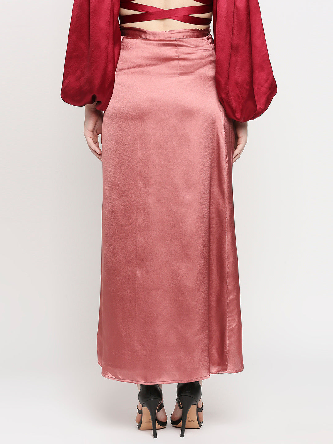 Rustick Pink Japan Satin Wrap Knot Long Skirt