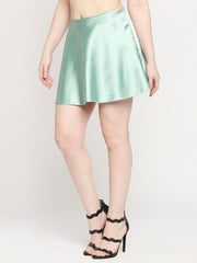 Jade Green Japan Satin Flared Mini Skirt