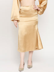 Golden Japan Satin High-Waist Midi Skirt