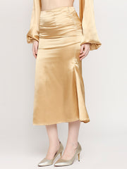 Golden Japan Satin High-Waist Midi Skirt