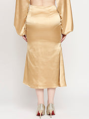 Golden Japan Satin High-Waist Midi Skirt