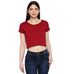 Maroon Cotton Crop T-Shirt