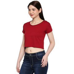 Maroon Cotton Crop T-Shirt