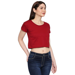 Maroon Cotton Crop T-Shirt