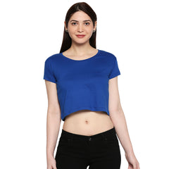 Royal Blue Cotton Crop T-Shirt