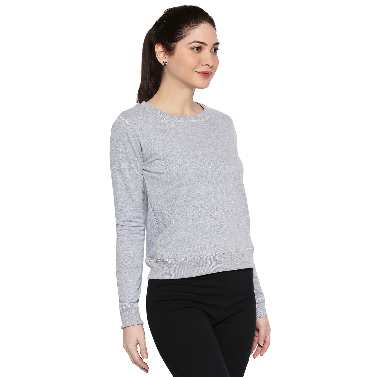 Grey Melange Rayon Women T-Shirts Women Sweat Shirt