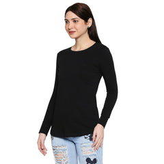 Black Cotton Lycra  Long Sleeve T-Shirt