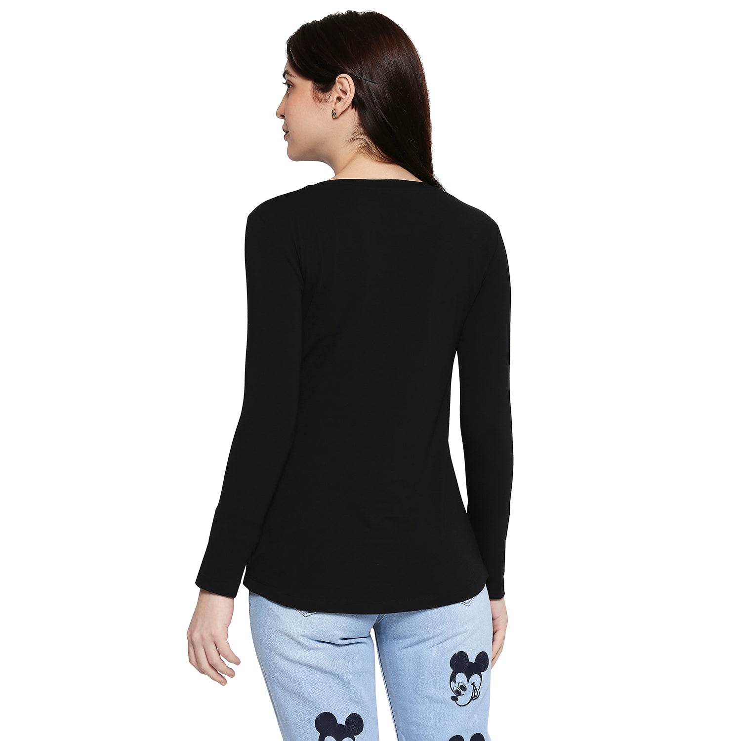 Black Cotton Lycra  Long Sleeve T-Shirt