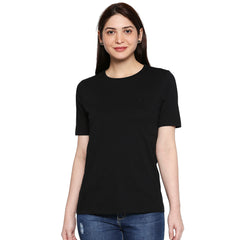 Black Cotton Crew Neck Women T-Shirts