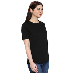 Black Cotton Crew Neck Women T-Shirts