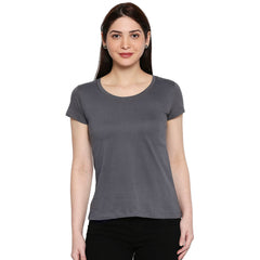 Dark Grey Cotton Round Neck T-Shirt