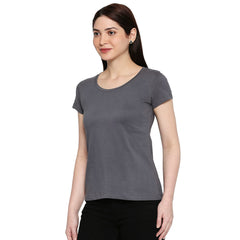 Dark Grey Cotton Round Neck T-Shirt