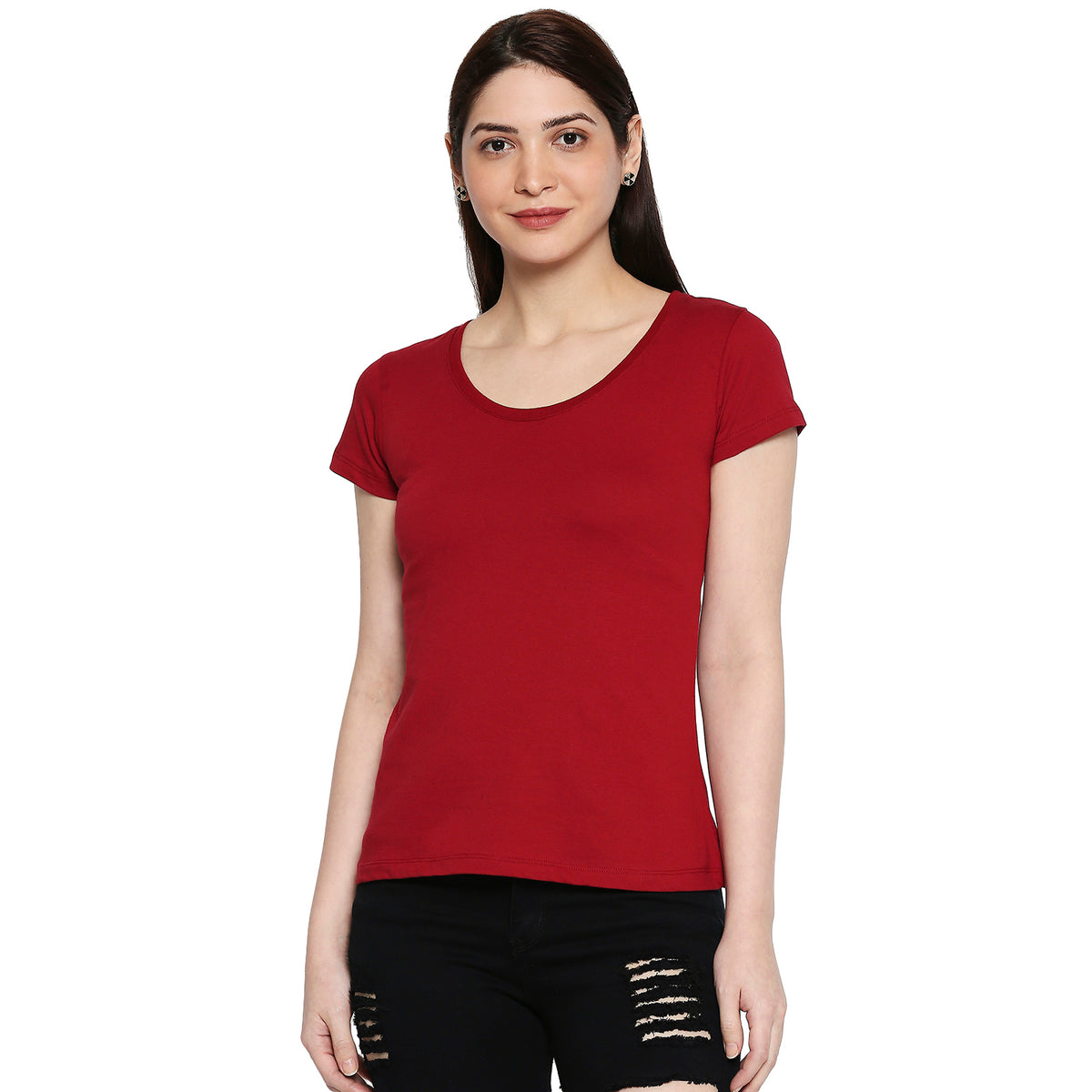 Maroon Cotton Round Neck T-Shirt