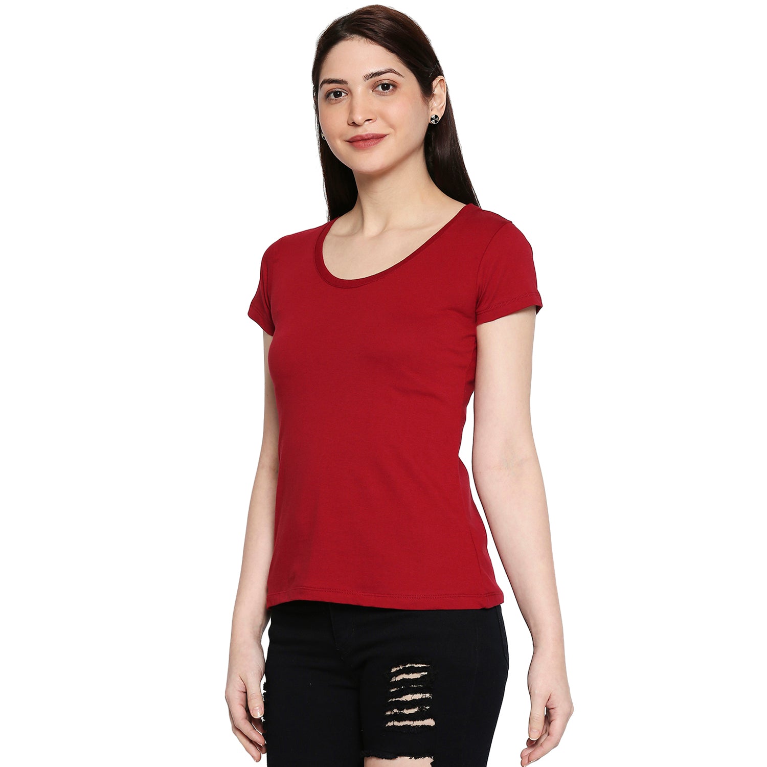 Maroon Cotton Round Neck T-Shirt