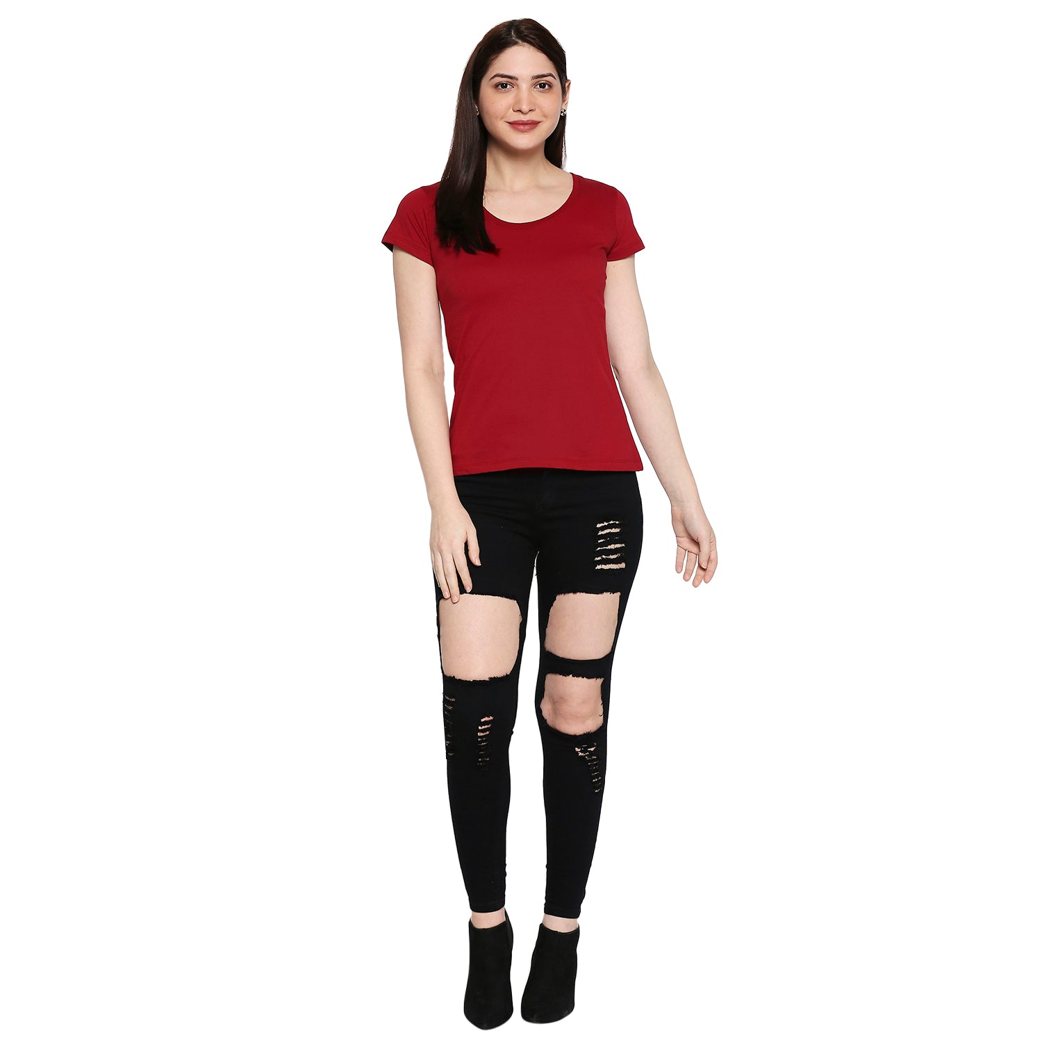 Maroon Cotton Round Neck T-Shirt