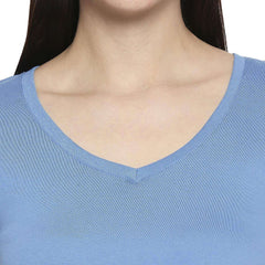 Blue Cotton V Neck T-Shirt