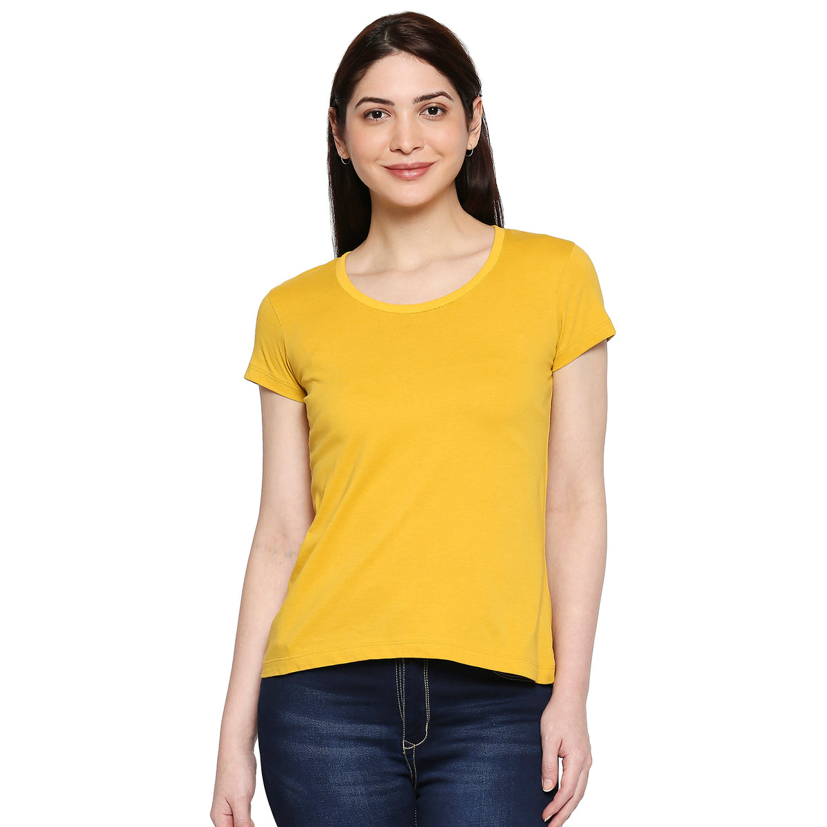 Mustard Cotton Round Neck T-Shirt