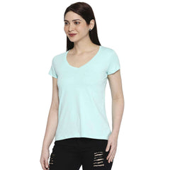 Turquoise Blue Cotton V Neck T-Shirt