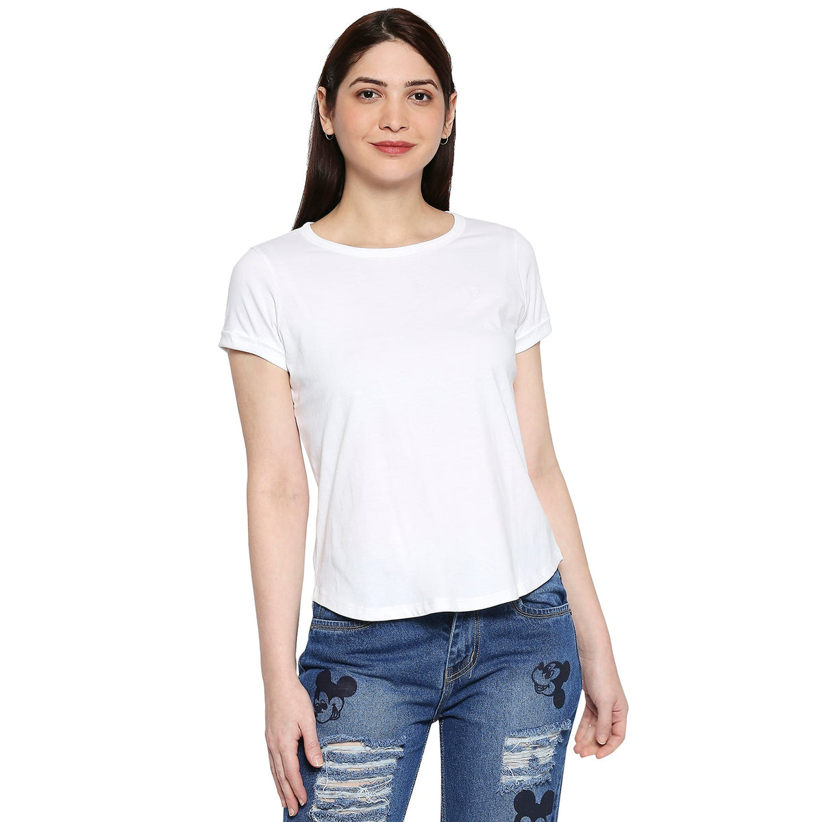 White Cotton Crew Neck T-Shirt