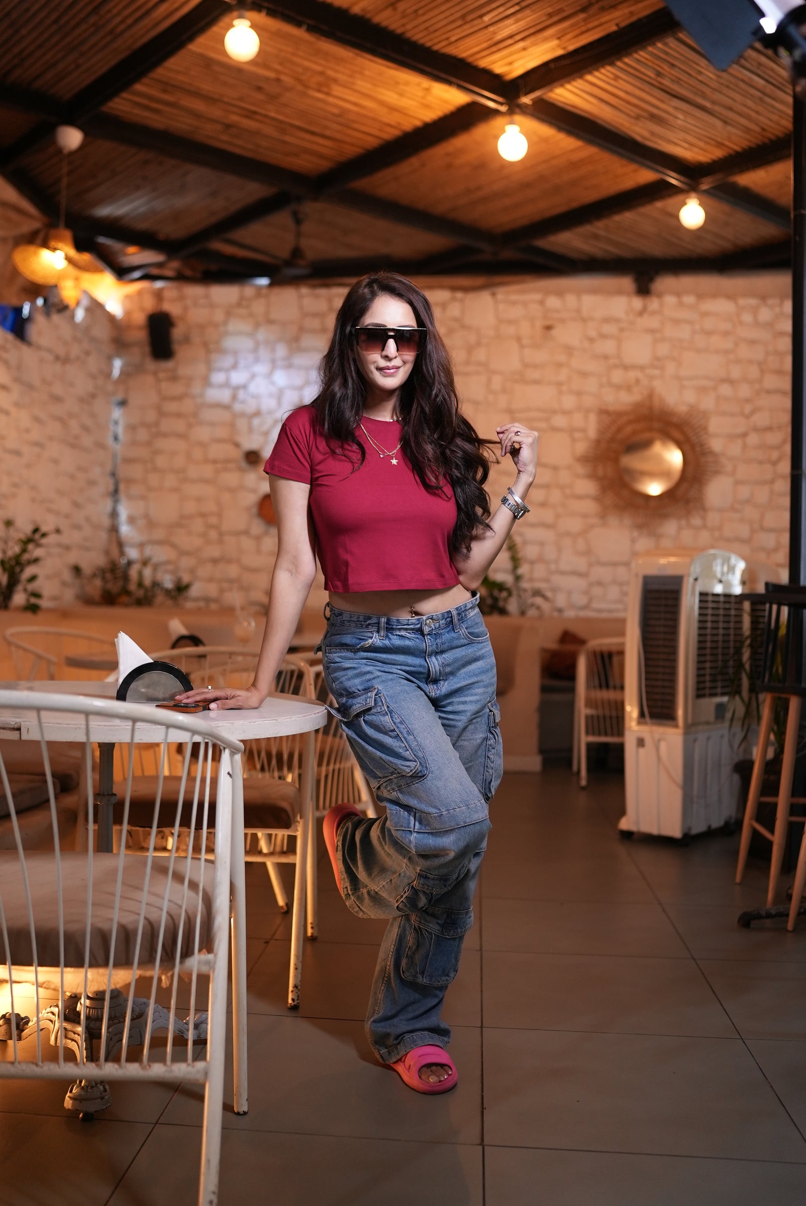 Maroon Cotton Crop T-Shirt