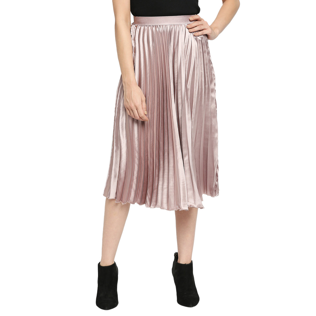 Mauve Japan Satin Pleated Midi Skirt