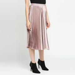 Mauve Japan Satin Pleated Midi Skirt