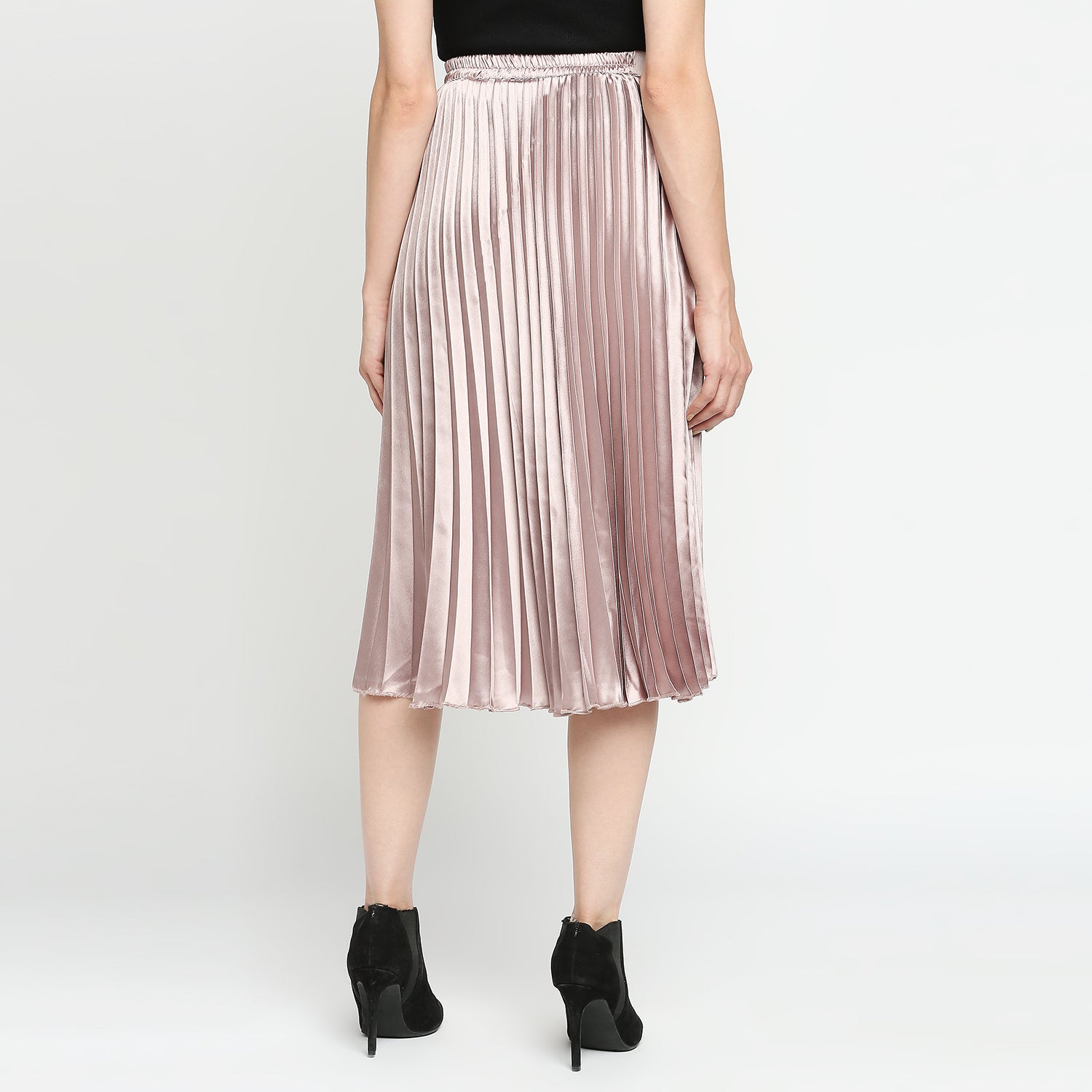 Mauve Japan Satin Pleated Midi Skirt