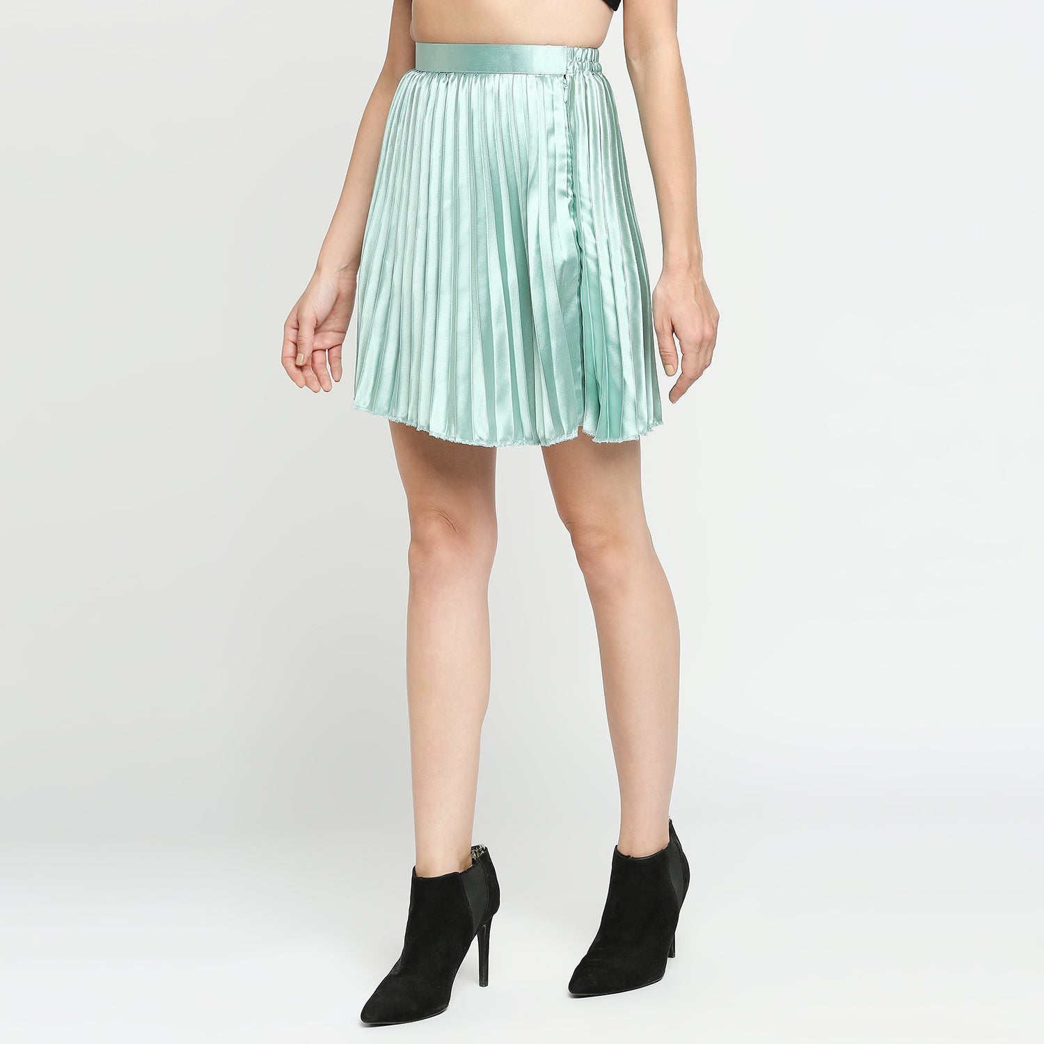 Mint Green Japan Satin Pleated Mini Skirt