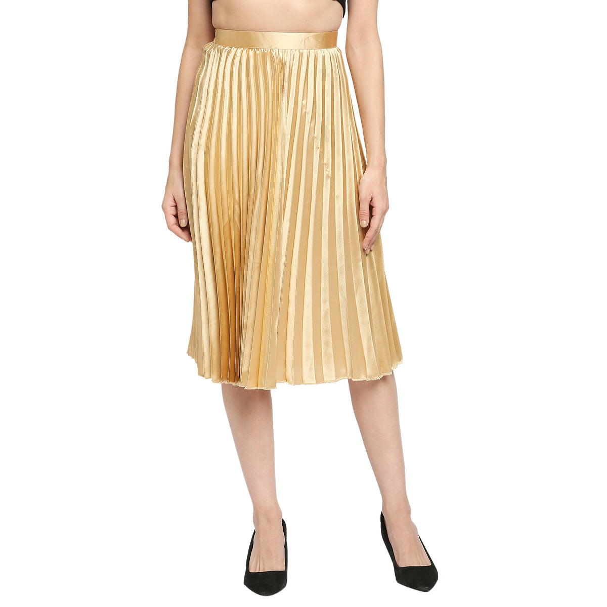 Golden Japan Satin Pleated Midi Skirt